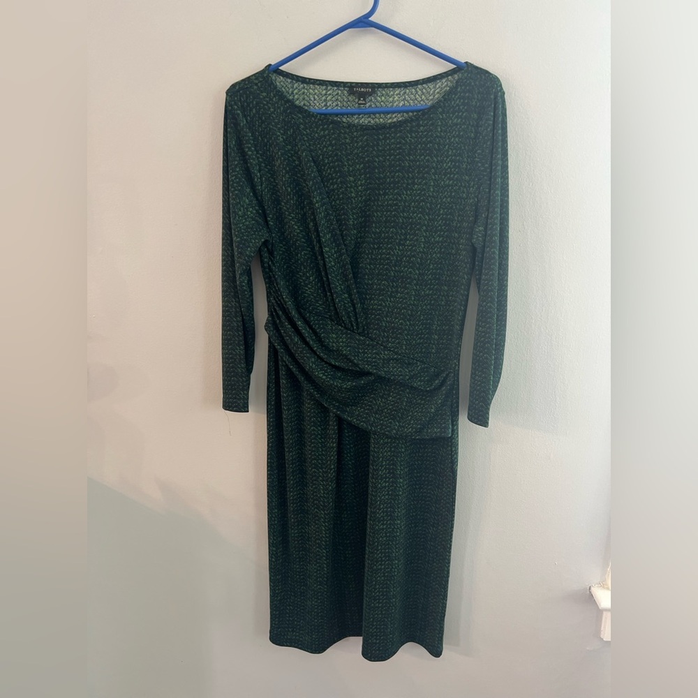 Talbot's Faux‎ Wrap Women’s Dress, Green Print, Size Medium